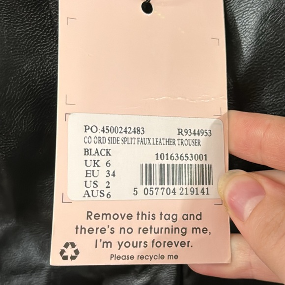 Missgurded black Co Ord Side Split Faux Leather trousers pants, size 2 - Picture 12 of 12